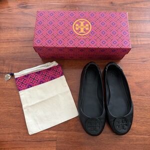 Tory Burch Mini Travel Ballet Flats Size 6 Black Soft Napa Leather